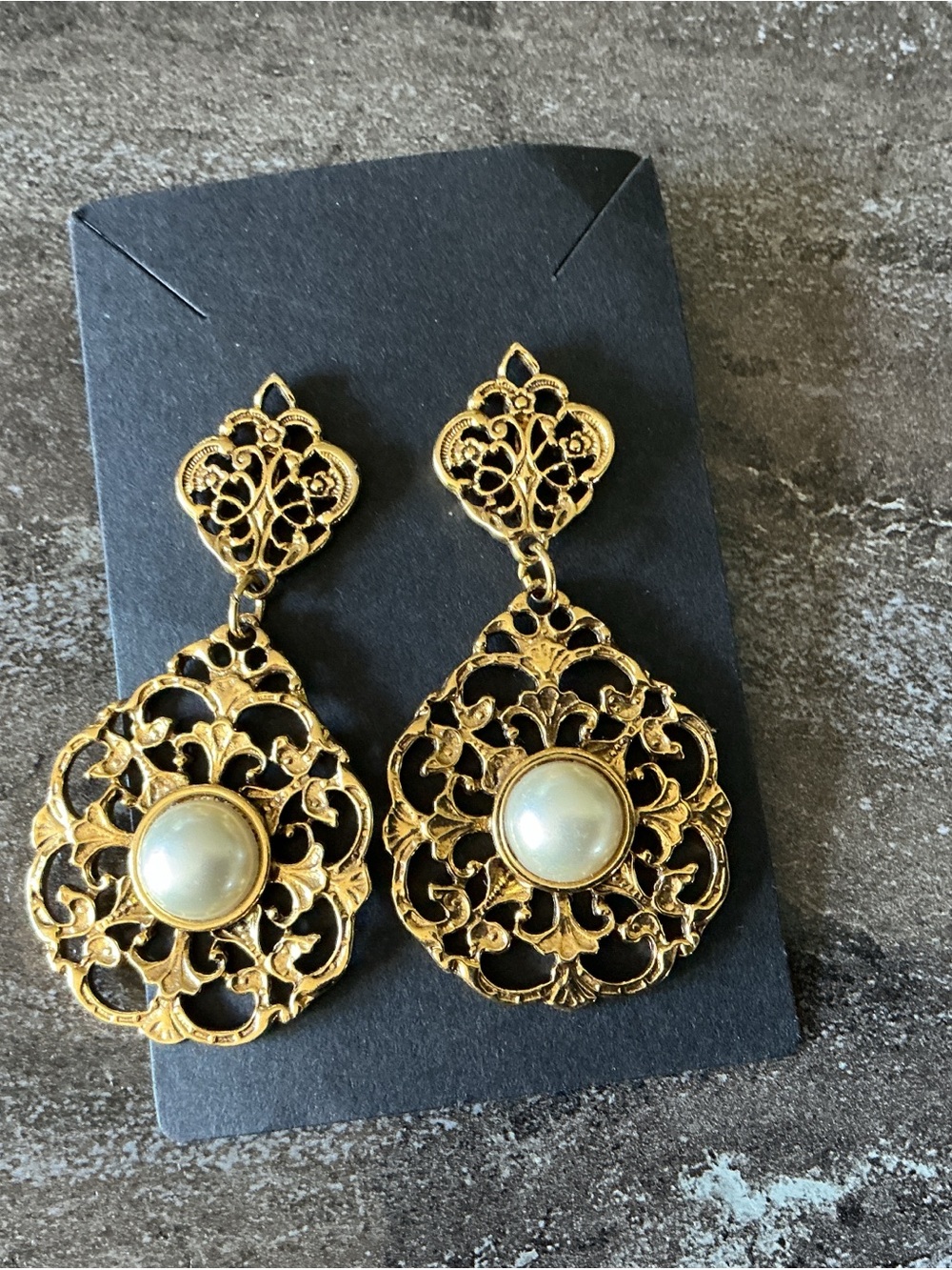 Simon Chang Gold Filigree Drop Earrings with Pearl Accent